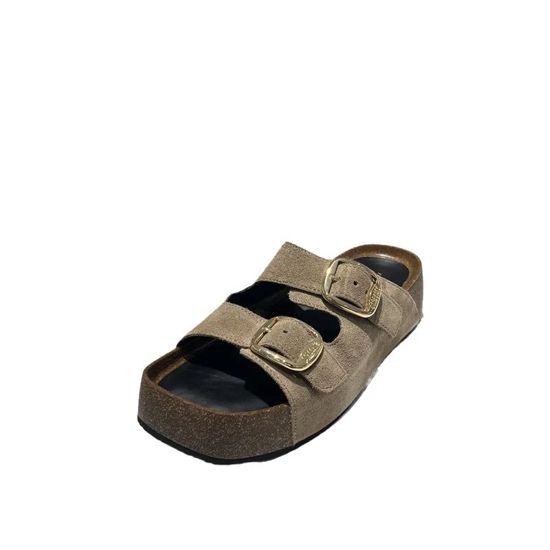 Thick soled lazy slippers for women in summer 2024, new square toe casual one line sandals for beach wearing, Boken shoes