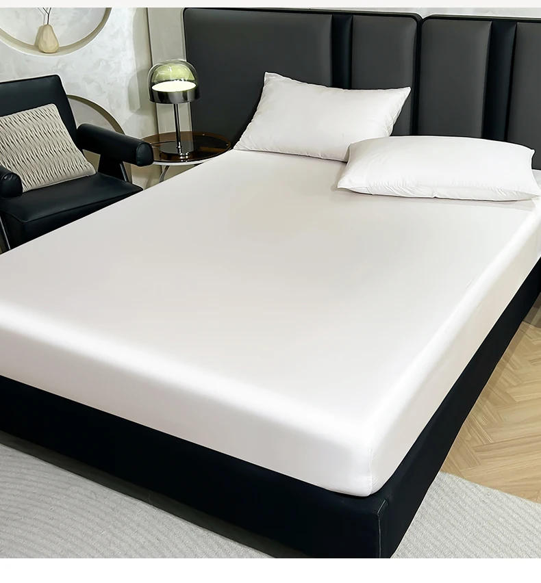 4pcs Solid White Sheet Set,Silky Smooth Lyocell Fiber Flat/Top Sheet+Fitted Sheet +Pillowcase,Silky Bed Linens For 1.5m Bed