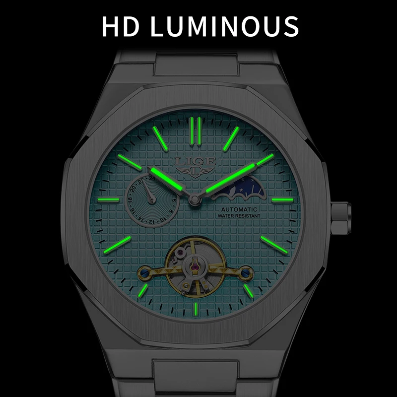 LIGE 2025 أفضل العلامات التجارية الفاخرة ساعة أوتوماتيكية للرجال موضة الأعمال ساعة الرجال العسكرية مقاوم للماء ساعات المعصم الميكانيكية للرجال