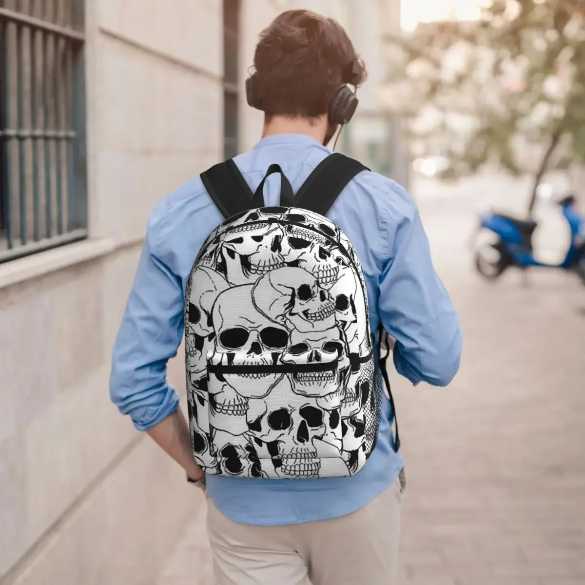 White Human Skull Sketching Art Student Backpack School Bag Hiking Travel Daypack for Boys Girls Bookbag Shoulder Bags