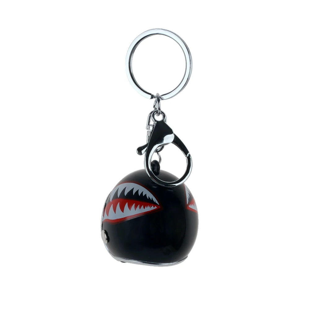 Shark Teeth Print Mini Helmet Ornament Motorcycle Helmet Keychain Bag Charm Cool Black Car Key Holder Fashion Pendant Craft Gift