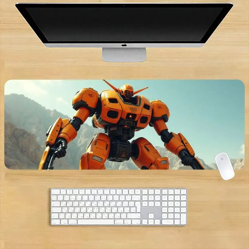 قطعة واحدة من حصيرة مكتب الألعاب الميكا الروبوتية العملاقة باللون البرتقالي - مشهد جبل الخيال العلمي الملحمي، طباعة عالية الدقة، غير قابلة للانزلاق، سطح أملس لألعاب عيد الميلاد