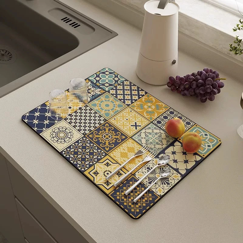 VIKAMA Tropical Giraffe Toucan Kitchen Counter Mat for Sink Drainage Drying Table Placemat Absorbent Non Slip Cozy Home Decor
