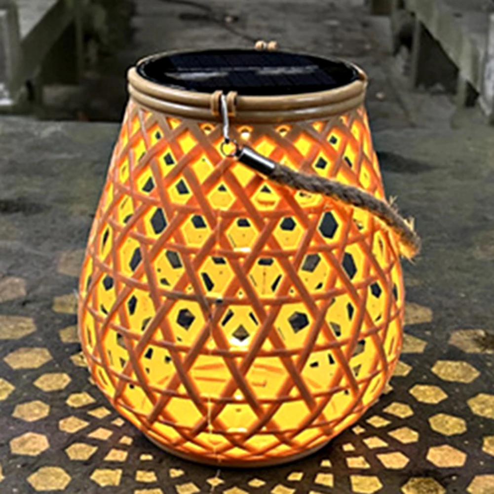 Outdoor Solar Light Hanging Rattan Lantern Woven Bamboo Chandelier Lamp Atmosphere Outside Solar Lamp Home Garden Decorations