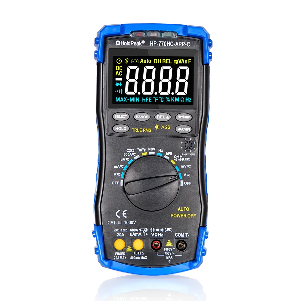 

Car&Home Repair Digital Multimeter 6000 Counts True RMS NCV Auto Range DC/AC Volt Amp Ohm Cap Temp Tester with Bluetooth APP