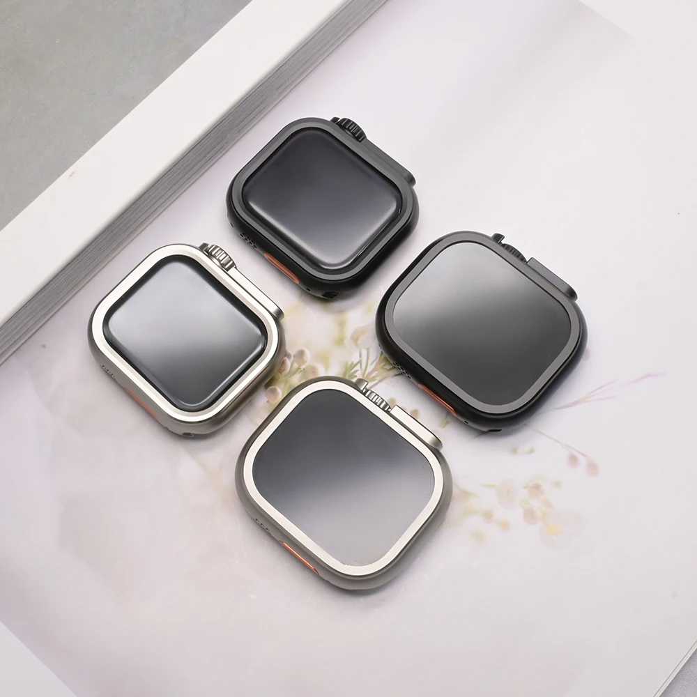 เคสสีไทเทเนียมสำหรับ Apple Watch Ultra 3 2 Series 11 10 46 มม. พร้อมฟิล์มกันรอยหน้าจอโลหะสำหรับ iwatch 9 8 7 45 มม. 6 5 4 SE 44 มม.