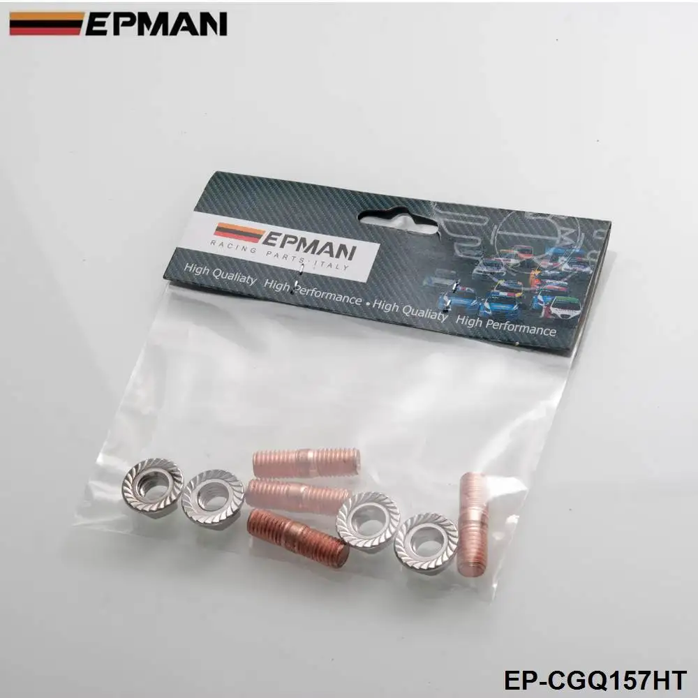 EPMAN Sport M10 x 1.50 Threaded Turbo Studs Kit Flange Nuts High Strength T3 T4 T6 Set of 4 EP-CGQ157HT