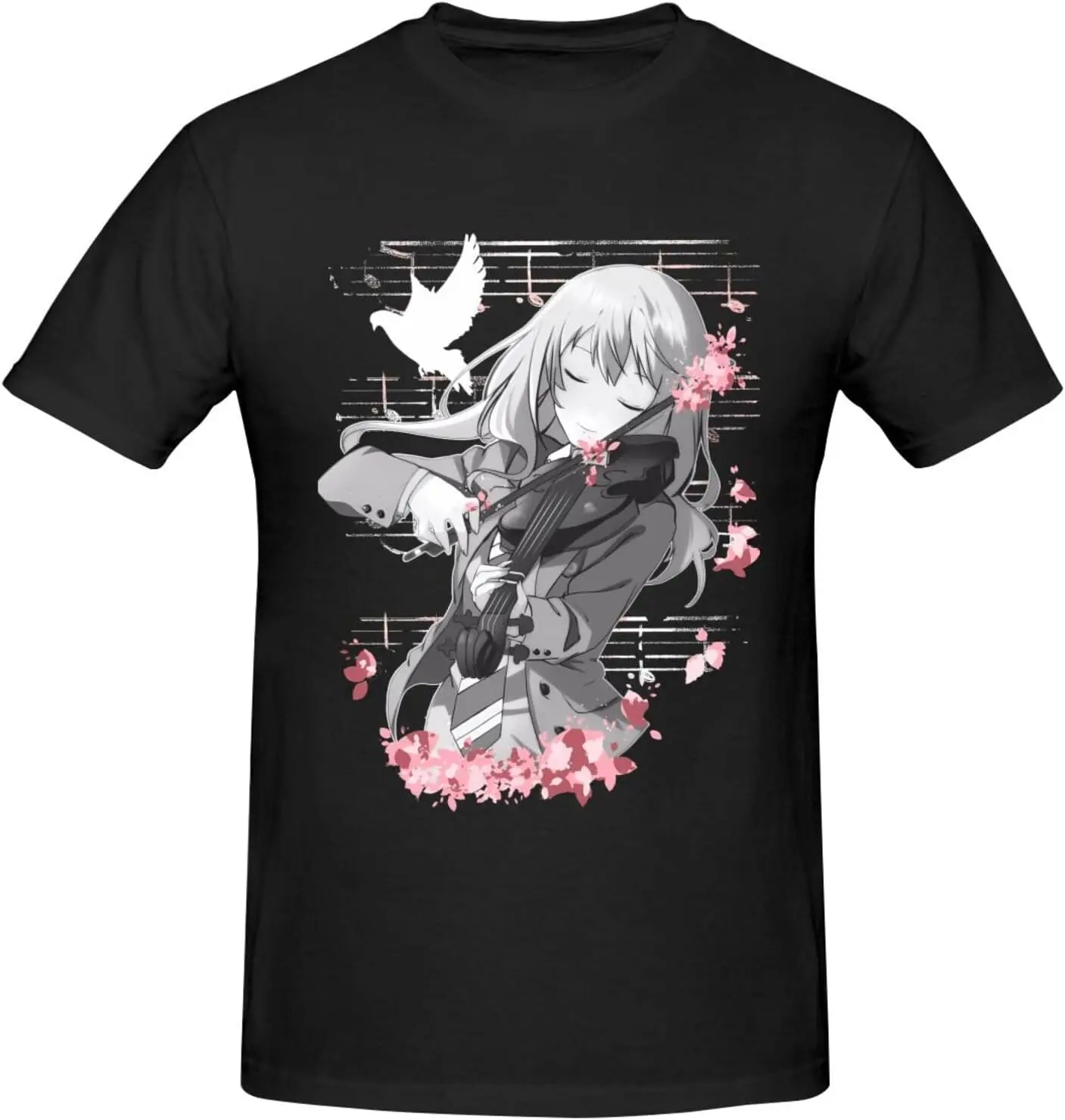 

Your Lie Anime in April Shirt Men's Breathable Custom Cotton Short Sleeve Tshirt Fashion Casual Tops Tees Black