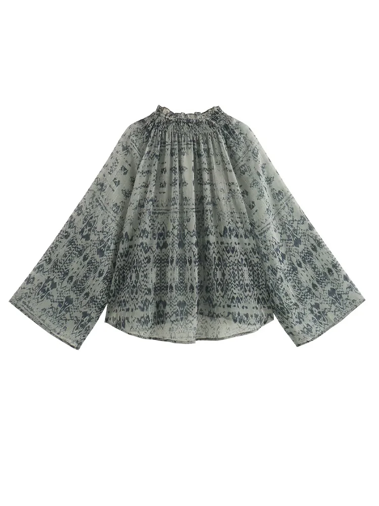 2025 Camicia a maniche lunghe ampia con stampa di linee di colore metallizzato alla moda in stile europeo e americano delle nuove donne