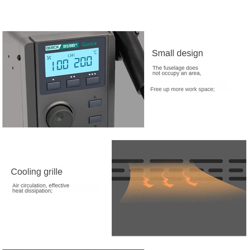Stasiun Rework Udara Panas Industrial Grade Quick 959D+ untuk Pekerjaan Perbaikan yang Berat