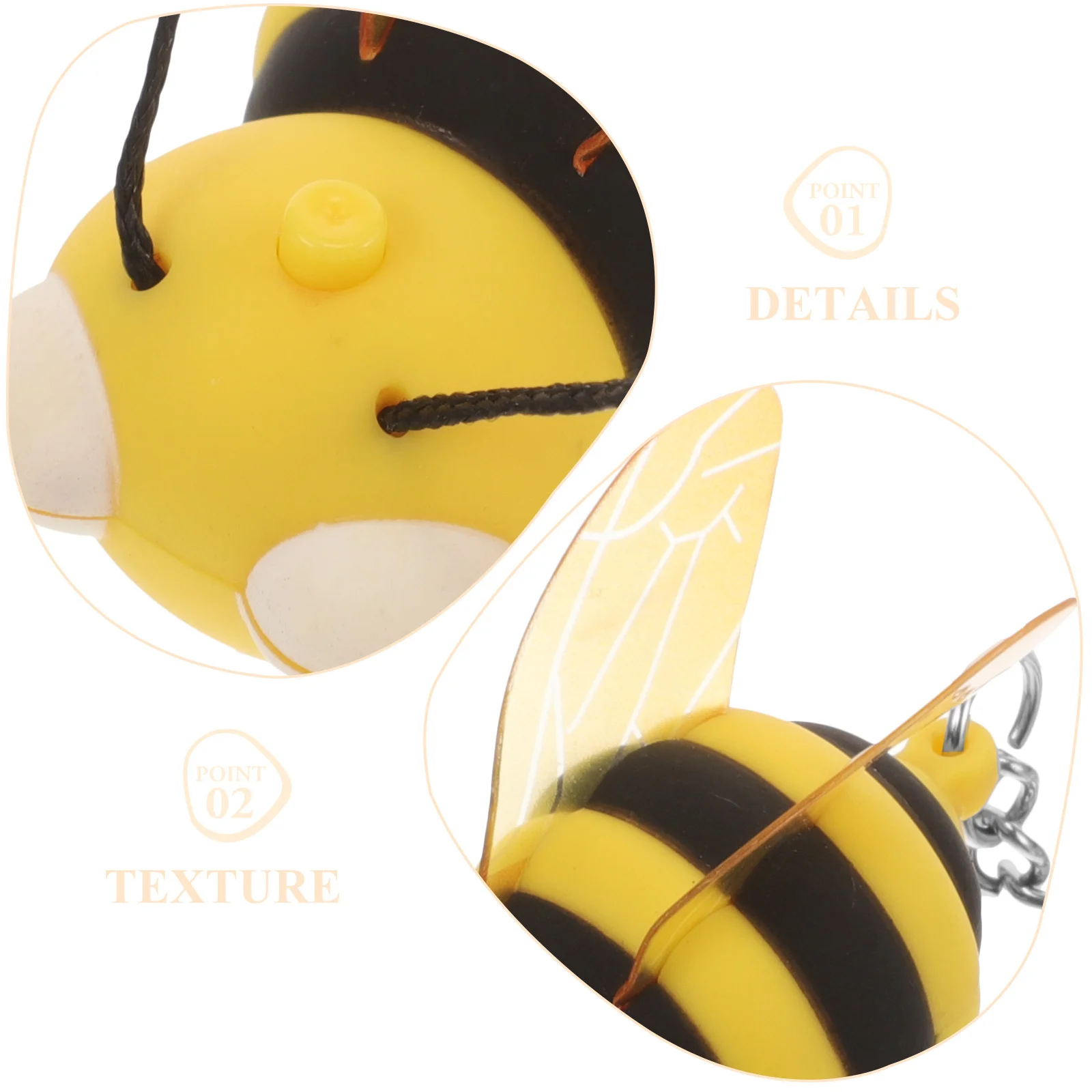 

Led Light Up Sound Bee Shaped Keychain Yellow+Black 5.0*4.0*3.0Cm Replacable Batteries Cute Kids Keyring Innovative Accessory