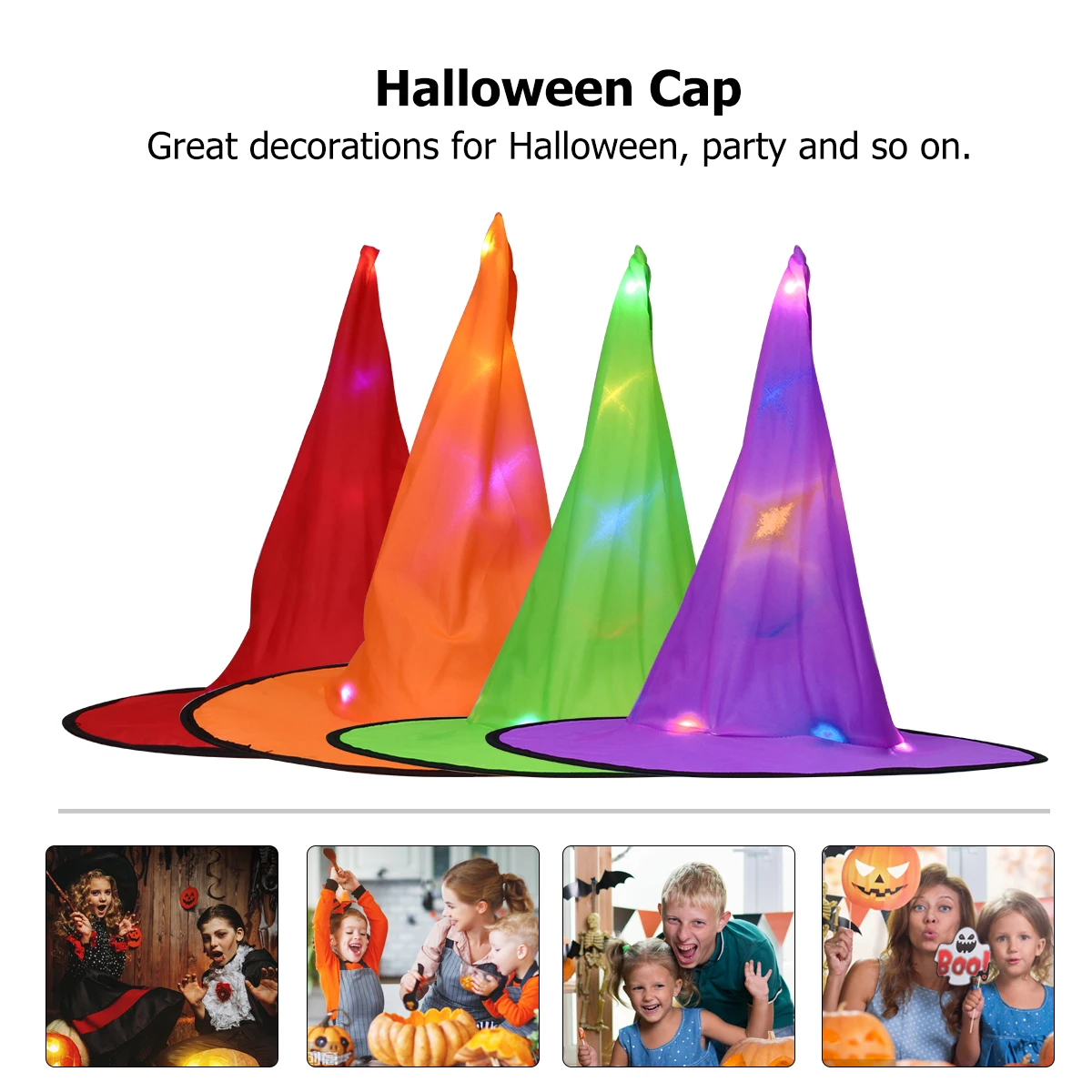 

4 Pcs Halloween Costumes Glowing Witch Hat Stage Show Prop Cap Make up Hats Child