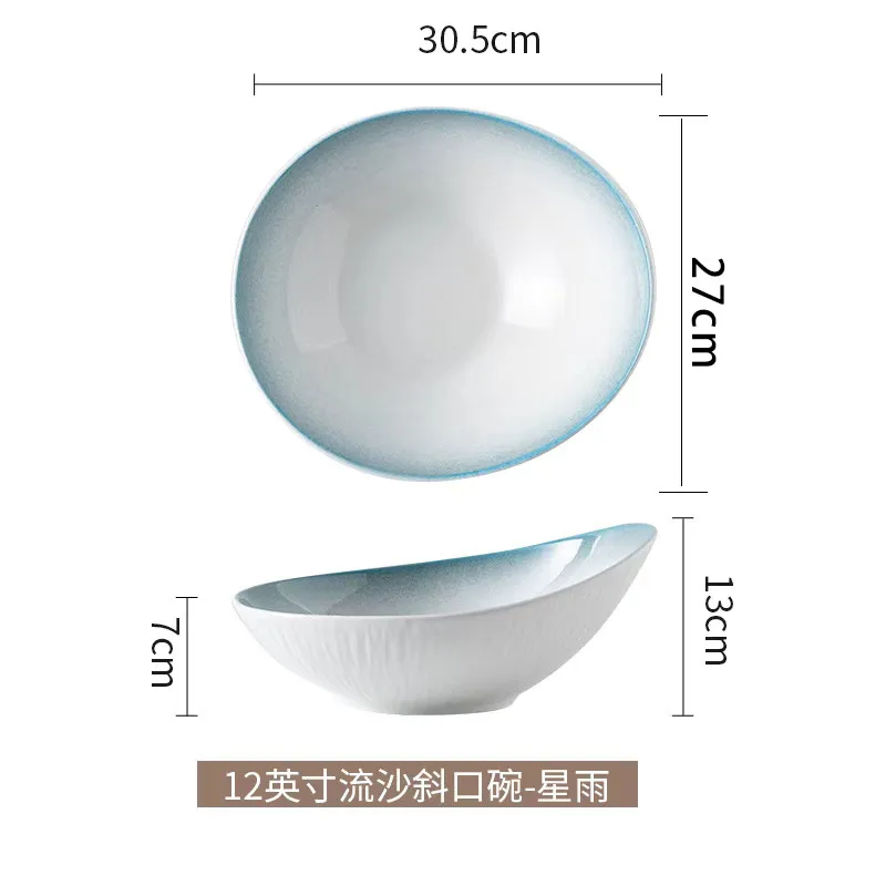 Irregular Slant Opening Ceramic Salad Bowl, High‑Gloss Porcelain Serving Bowl for Hotel Restaurant, Snack Fruit Vegetable Bowl,