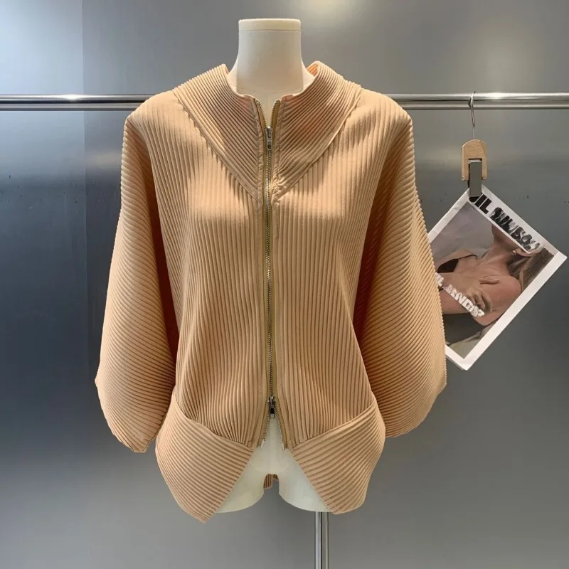 

Miyake новая плиссированная куртка женская осенне-зимняя свободная куртка большого размера модная универсальная куртка на молнии нерегулярные топы одежда