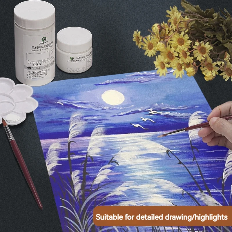 Durable 300-100ml Gouache Paint Smooth Texture Hand-Painted Sketch Diy Paints Tool Art Painting Supplies White Gouache Pigments