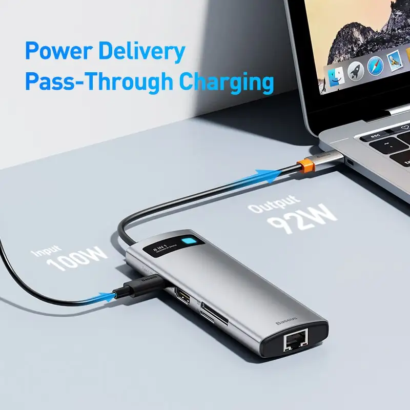 Baseus 4K 60Hz USB C Hub Type C to Ethernet Port PD 100W Adapter for Macbook Pro USB 3.0 Hub Laptop Tablet Accessories - Image 4