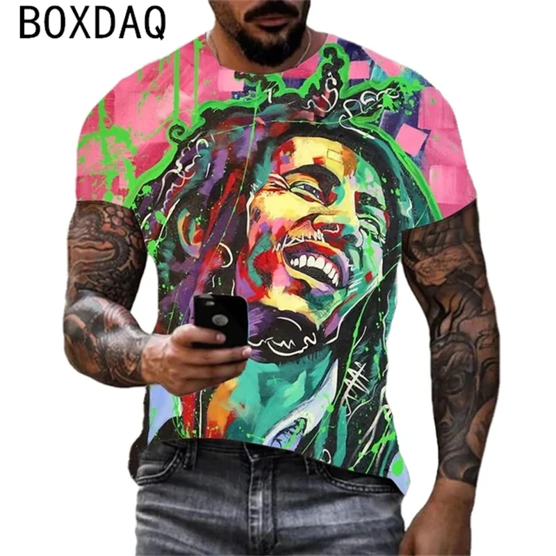 Rapper Bob Marley Pattern Printed T-shirt Unisex Summer Short Sleeve Casual Tops Men Street Hip Hop Harajuku Tops Plus Size Tee