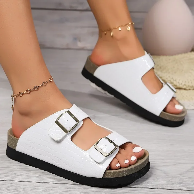 Fashionable Thick-soled Cork Sandals for Women Summer 2024 New Solid Color Non-slip Thick-soled Outdoor Slippers for Women