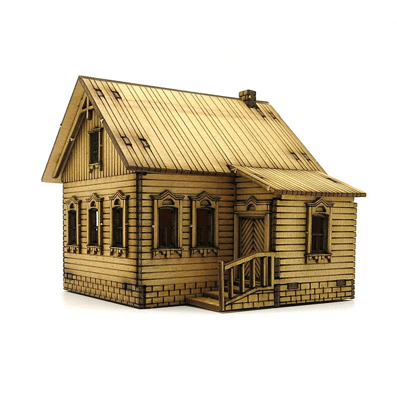 1/72 Wooden Assembly House European Architecture Row House Store Church DIY Puzzle Model Kit for Table Scene