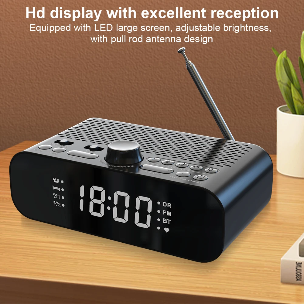 Portable DAB FM Radio Digital Broadcasting Radio Desktop Alarm Clock Radio LED Display Battery Operated Radio for Home Outdoor