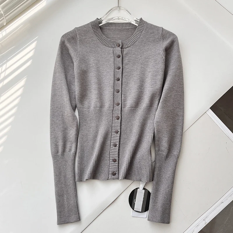 여성용 슬림 단추 니트 스웨터 가디건, O-넥 긴팔 싱글 브레스트 탑, 용수철 가을 패션, 빈티지 여성 의류