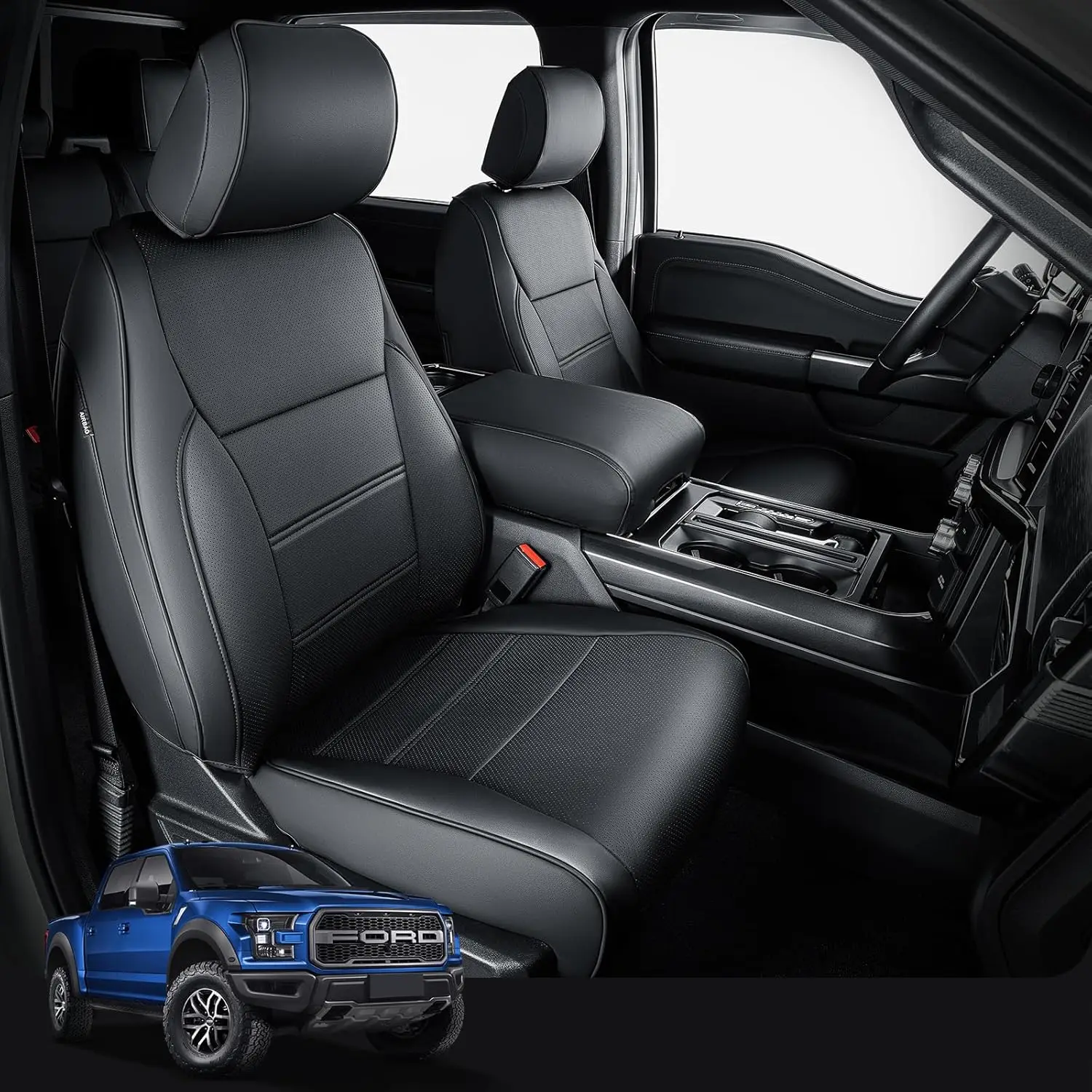

Чехлы для сидений Ford F150 SuperCrew/CrewCab, 1-й ряд, кожаные, черные, на заказ, водонепроницаемые