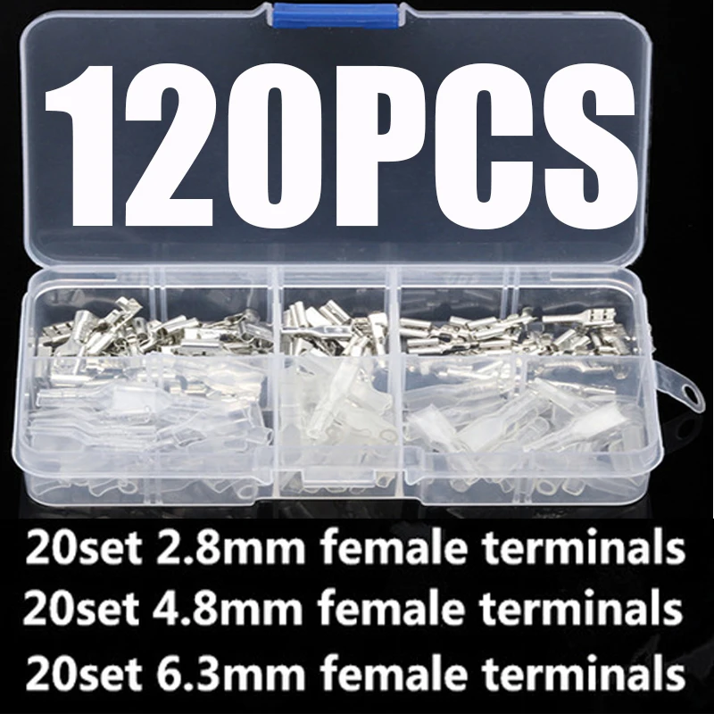 

120Pcs 2.8/4.8/6.3mm Wire Connectors Crimp Terminals Crimp Female Spade Terminals With Transparent Insulating Sleeves