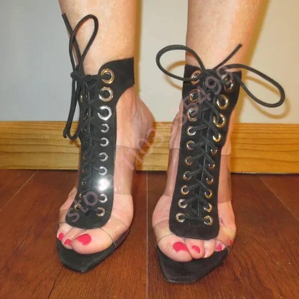 

Black Cross Strap Clear Pvc Peep Toe Sandals Summer Casual Party Sexy Ladies Stilettos 2025 New Ins Style Fashion Roman Sandals