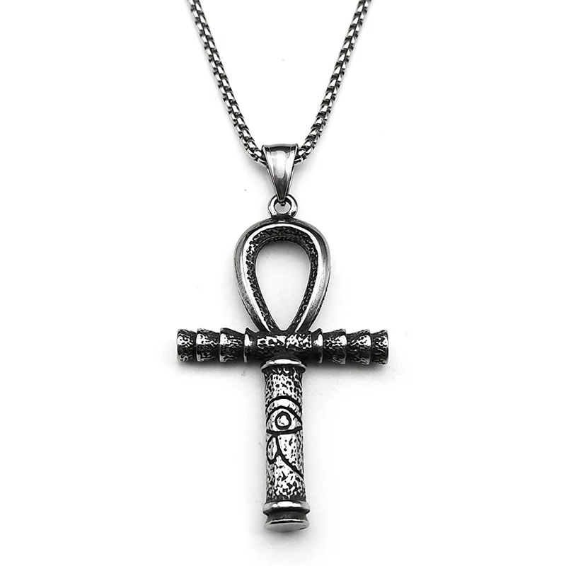 Auge des Ra Horus Ankh Kreuz Anhänger Halsketten für Frauen Männer Edelstahl Silber Farbe Mythologie Ägyptische Augen Symbol Schmuck – Detail 7