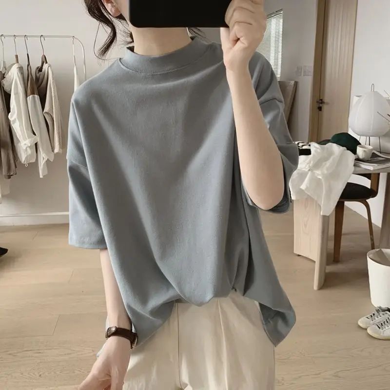 Summer New Solid Color Fashion Short Sleeve T-Shirts Women High Street Casual Loose All-match Pullovers Elegant Chic Cute Tops