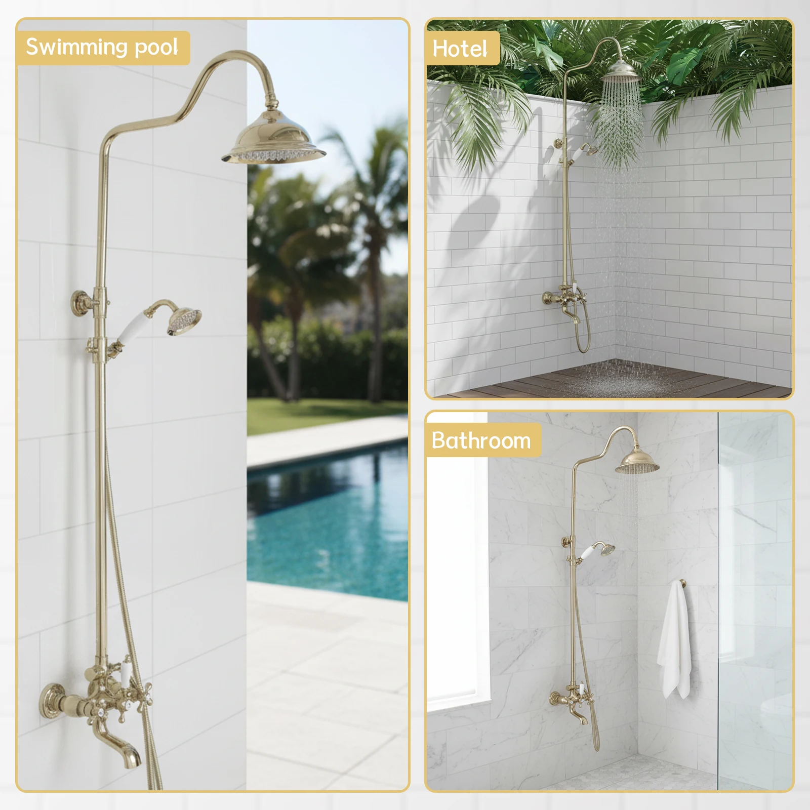

Exposed Shower System with Knobs Mixer Tap Vintage Rainfall Showers Faucet Wear Resist for Home Bathroom Hotel SPA