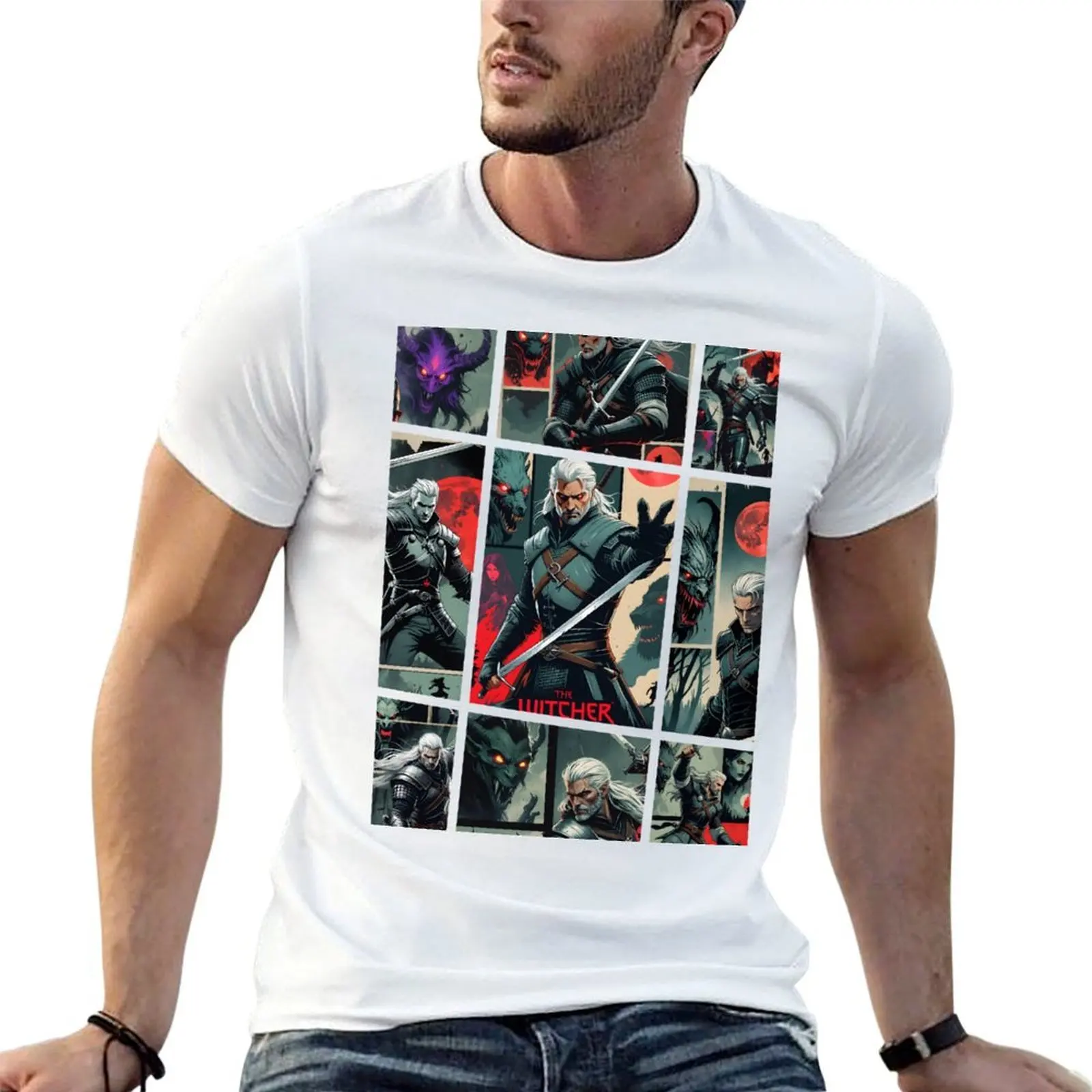 

White Wolf retro poster comic style T-Shirt t shirts cotton 100% man t shirts cotton T-Shirt