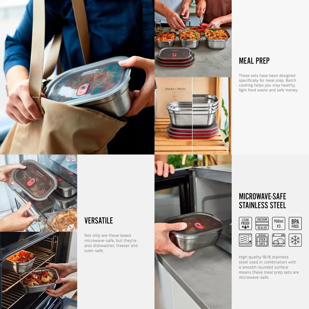 

Reusable Stainless Steel Meal Prep Containers for Picnic & Camping - 30oz, Leak-Proof, Microwavable, Dishwasher & Oven Safe