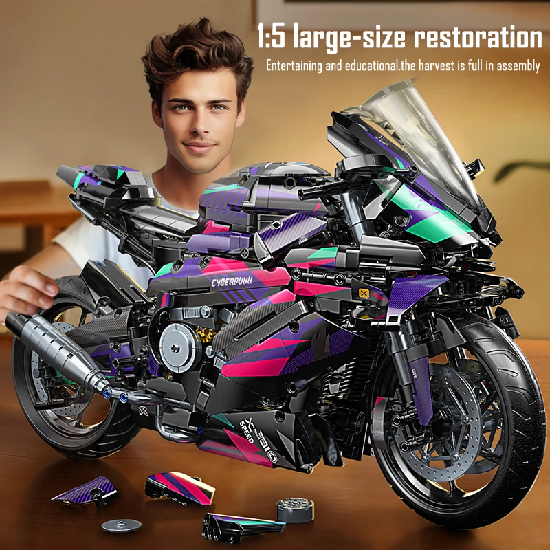 1:5 Scale Cyberpunk Motorcycle Building Set — Educational Construction Toy Collector's Grade Gift Suitable for Adults and Kids