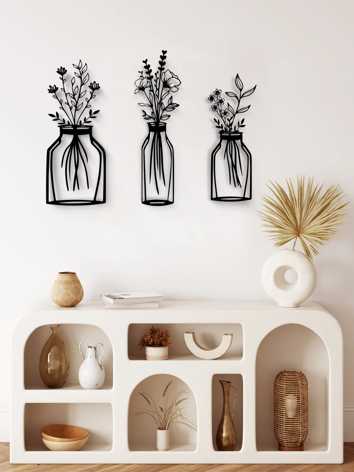 3 قطع من الزهور المعدنية السوداء لتزيين الحائط، فن معلق على الحائط على شكل زهور بسيطة، خط تجريدي أسود لمنحوتات فنية جدارية لغرفة النوم