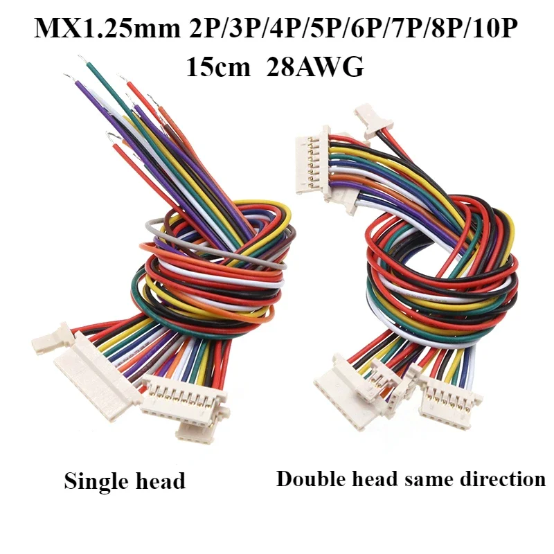 5/10/30/50Pcs/lot Electronic Wire 1.25mm Single/Dual Head Wire Cable JST MX1.25mm 2/3/4/5/6/7/8/10 Pin Plug Connector 28AWG 15cm