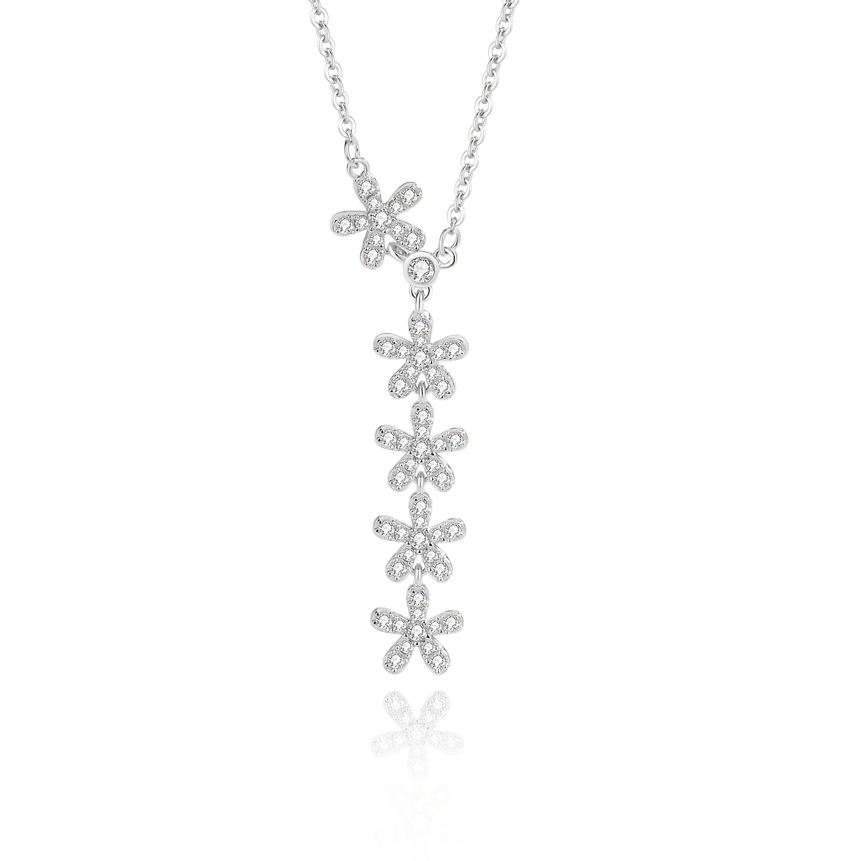 

Five Plum Flowers Tassel S925 Silver Necklace for Women Luxury Joker Micro Diamond Clavicle Chain Zircon Pendant Holiday Gift