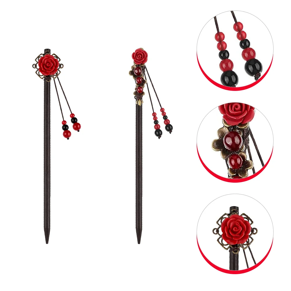 

2 Pcs Hairpin Pins for Hairstyles Sticks Long Chopstick Flower Clip Chopsticks Clips Costume Women