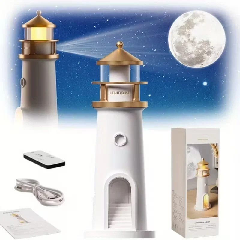 Moon Lamp Projection Lighthouse Lamps Night Light Remote Control Ambient Projector Lights for Room Decor Xmas Birthday Kids Gift