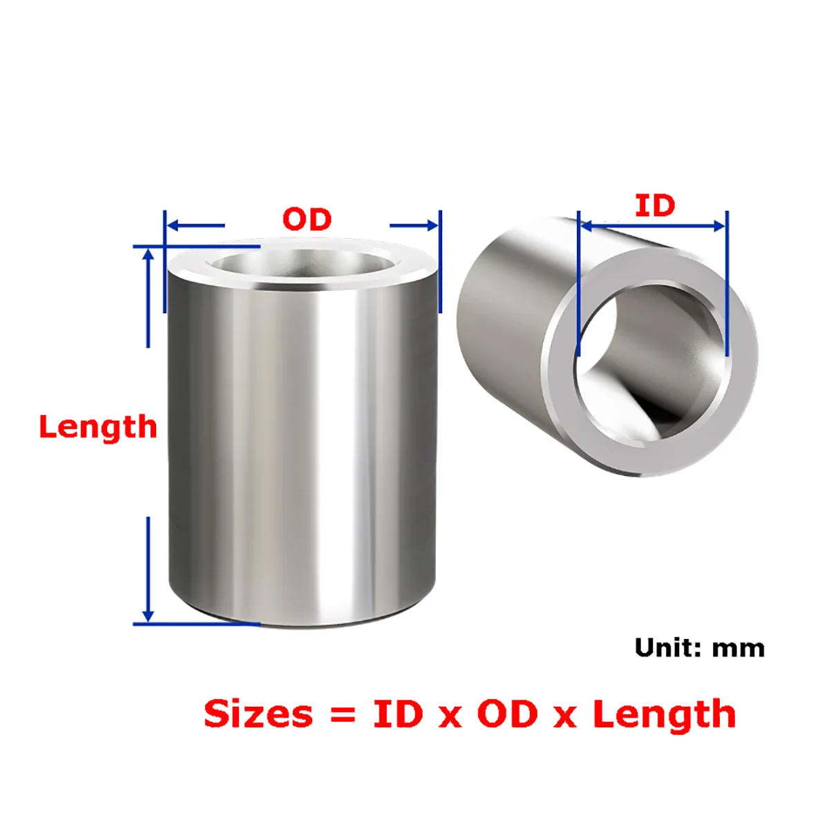 2pcs ID 10mm 11mm GRC15 Bearing Steel Bushing Round Hollow Unthreaded Stand-off Spacers Wear Resistant Guide Sleeve L=2-89mm