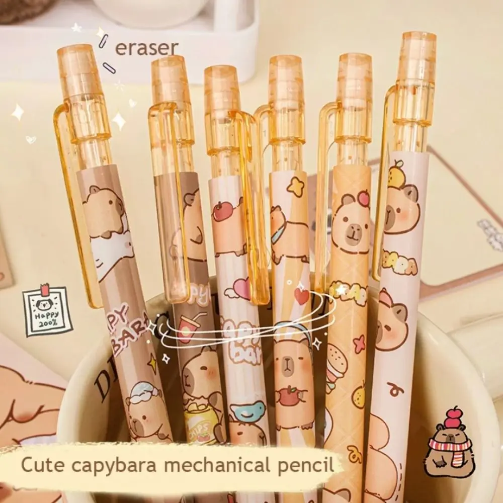 

6PCS Kawaii Capybara Mechanical Pencil Cute Writing 0.5mm Automatic Pencil With Eraser Aesthetic Propelling Pencil School Office