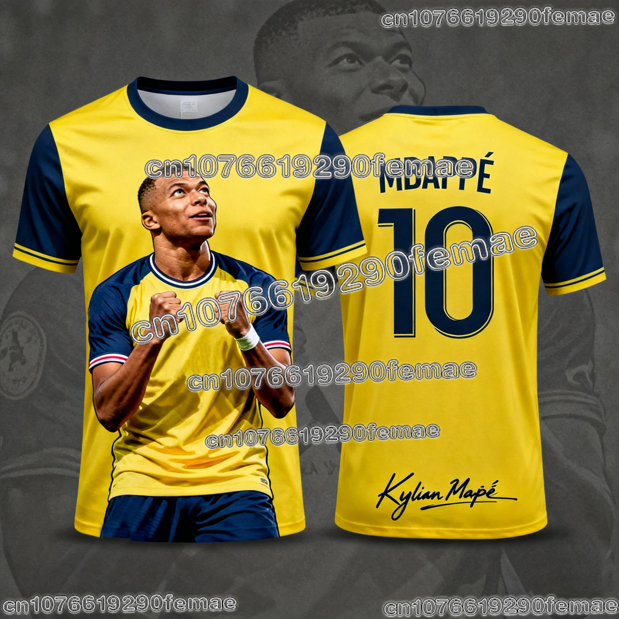 Mbappé # 10 2026 كرة القدم تي شيرت ثلاثية الأبعاد مطبوعة الرجال النساء الاطفال الصيف مروحة الطبعة ملابس رياضية كاجوال لتدريب كرة القدم
