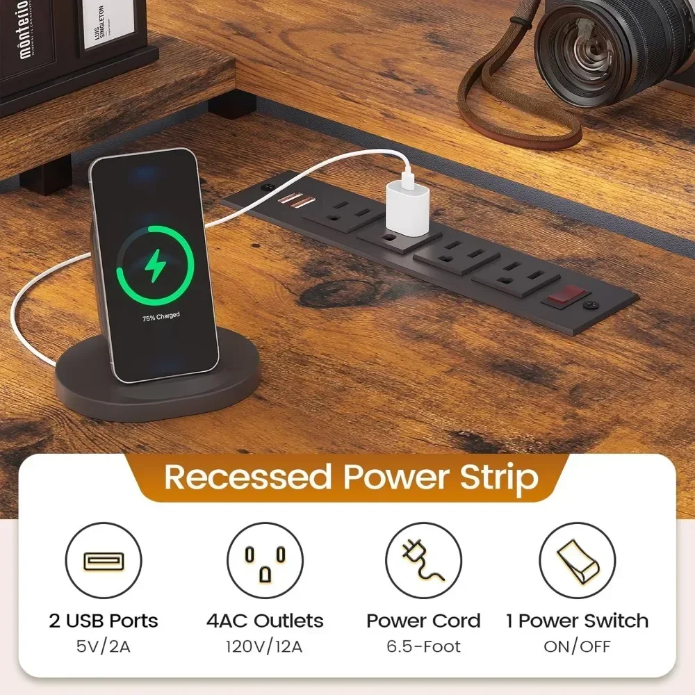 Mesa de escritório em forma de L com 6 gavetas, mesa de casa de 108 polegadas, mesa de computador de canto, rack de monitor, mesa de duas pessoas, mesa de jogos