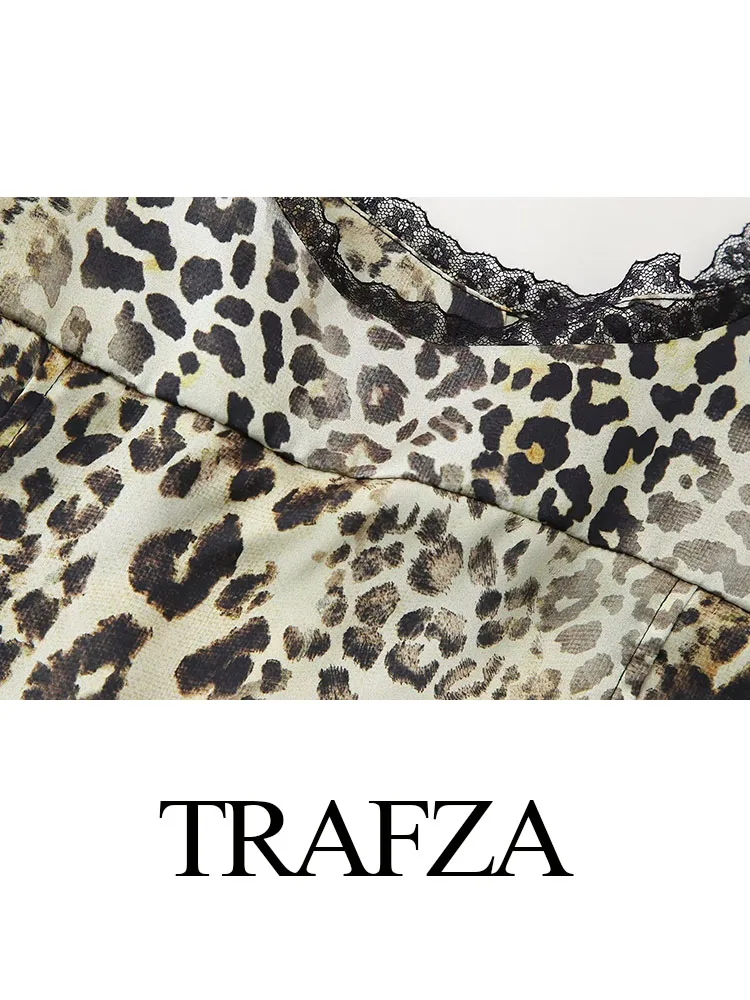 Trafza Frau Sommer Leoparden muster passt quadratischen Hals ärmellose rücken freie Taschen mit hoher Taille Reiß verschluss gerade knöchel lange Hose