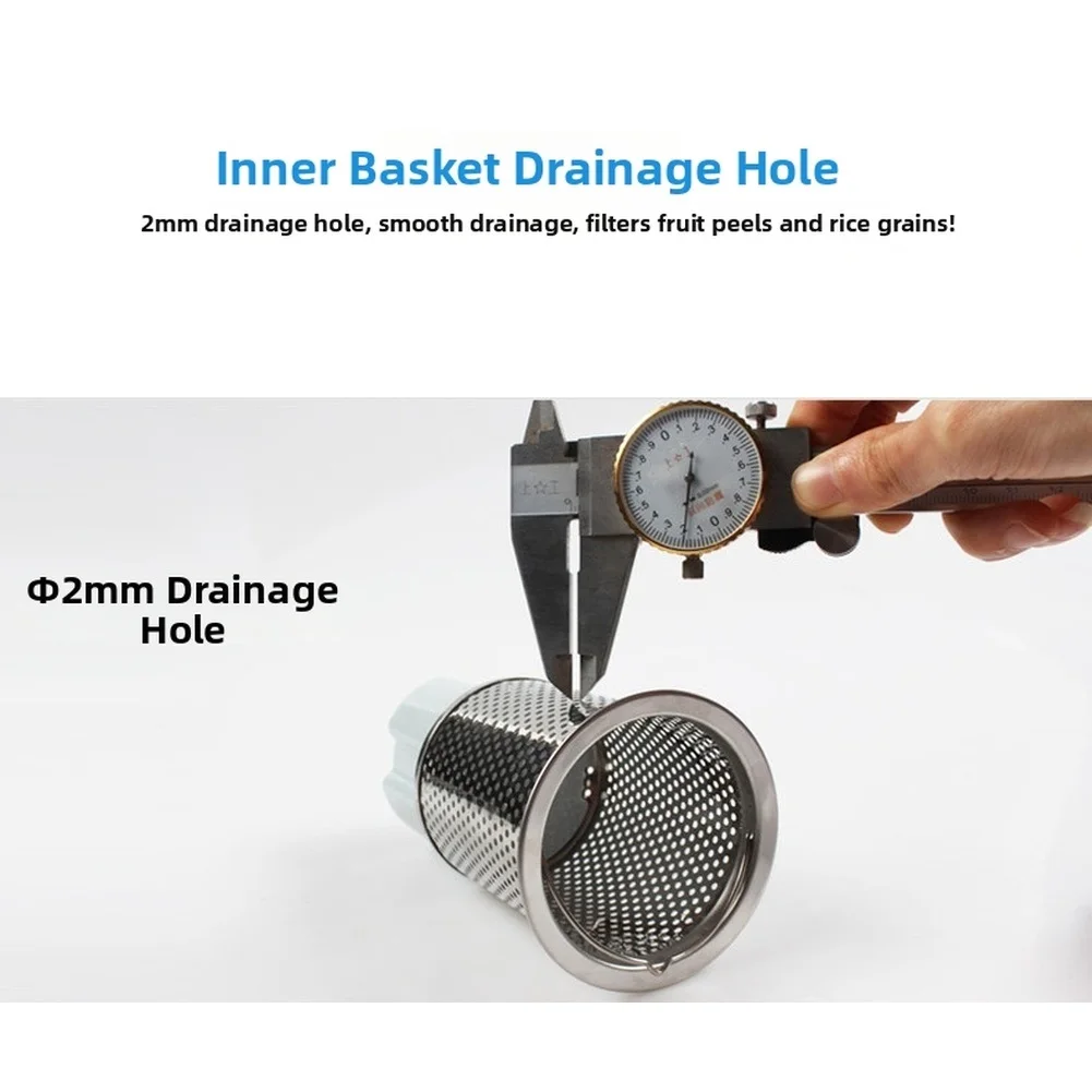 Stainless Steel Sink Strainer 126mm Height 77.5mm Top Diameter SUS304 Dense Mesh Basket for Home Kitchen Drainage