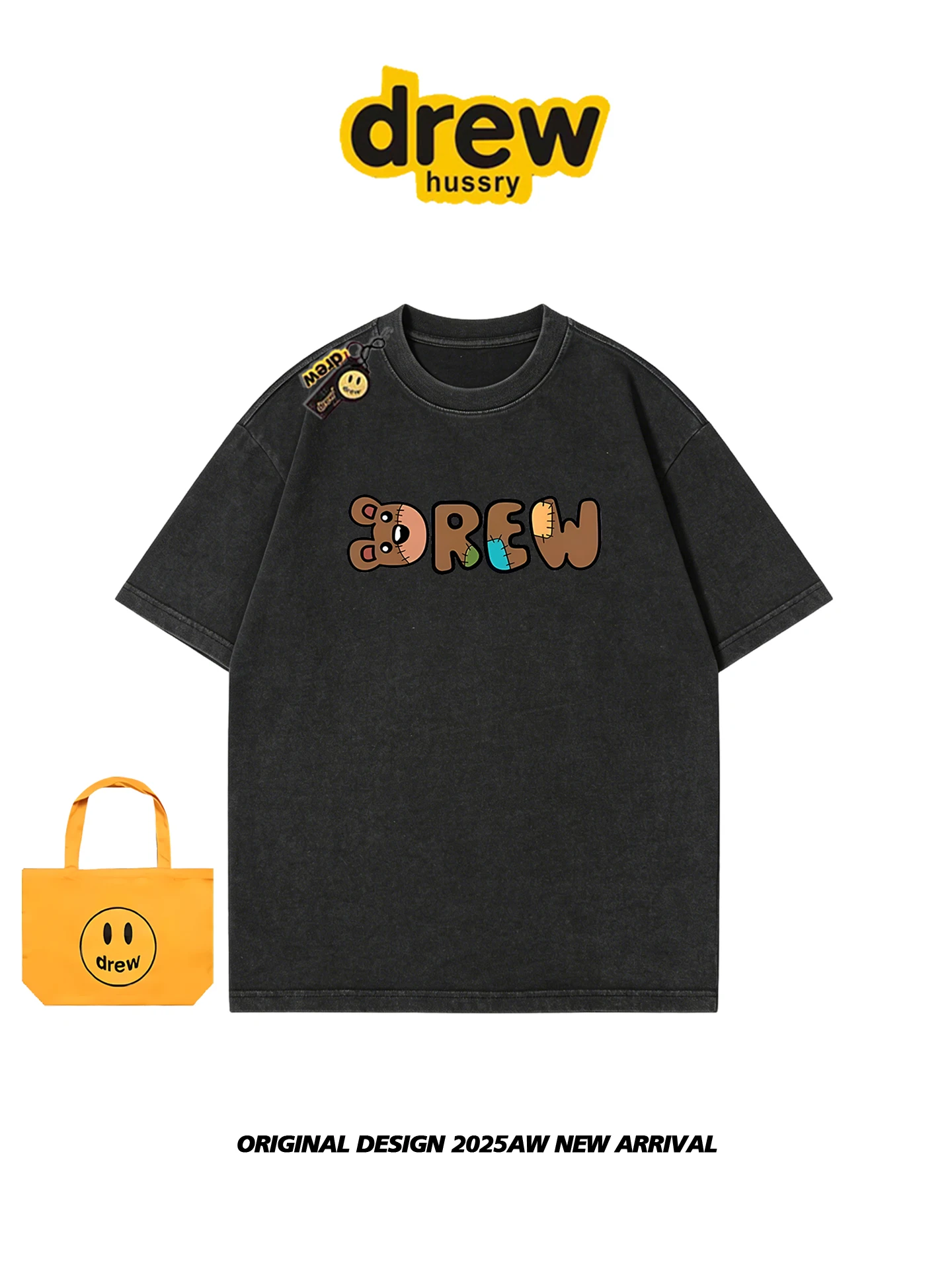 Official Flagship Store Design Bear Letter Print Loose Casual Brand Summer T-Shirt for Couples Students Fitness Outdoor Activ...