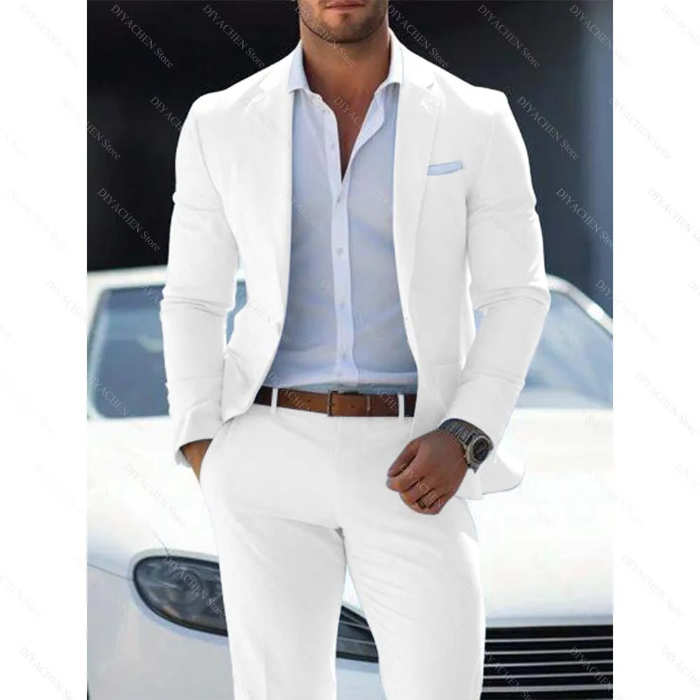 

Men Suits Chic Solid Color Daily Casual Business Wedding Party Tuxedo Formal Notch Lapel Single Breasted Slim Male Clothing