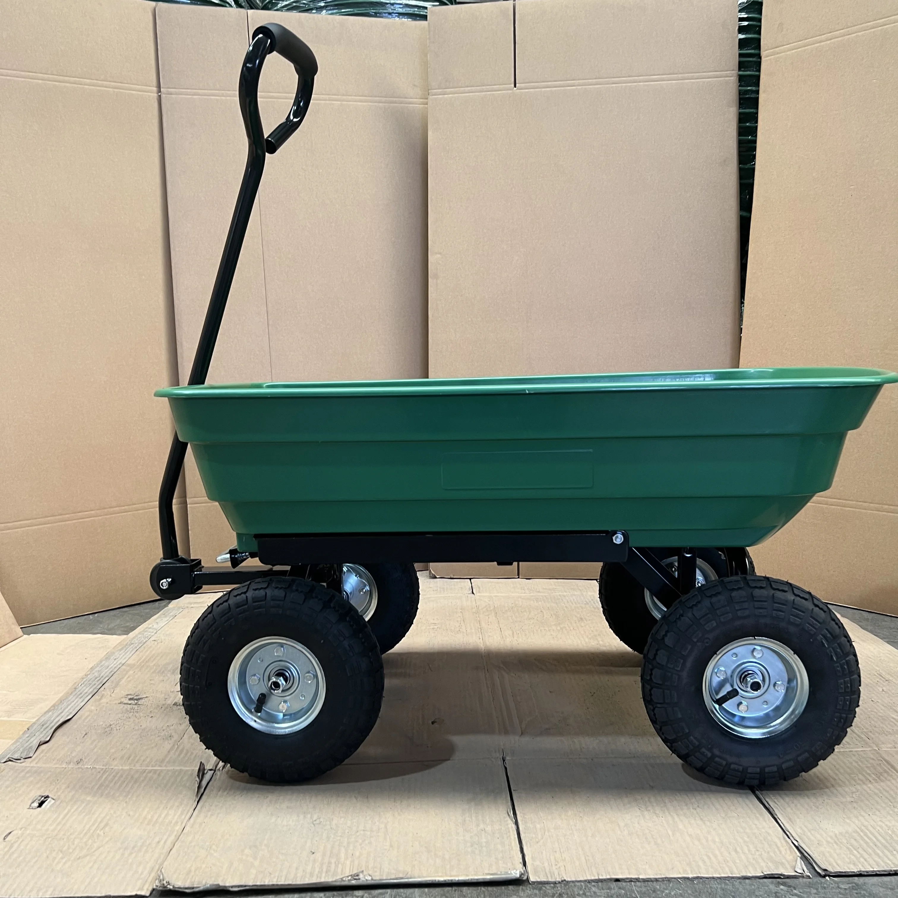 4 Wheel Garden Dump Cart 75L  Wheelbarrow Tipping Trolley Utility Truck Trailer