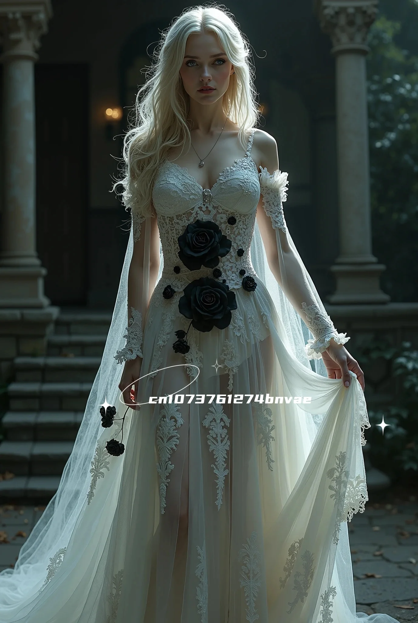 

Spaghetti Ivory Gothic Wedding Dress With Wrap Black Rose Flowers Appliques Lace Long Boho Bridal Gown Customized