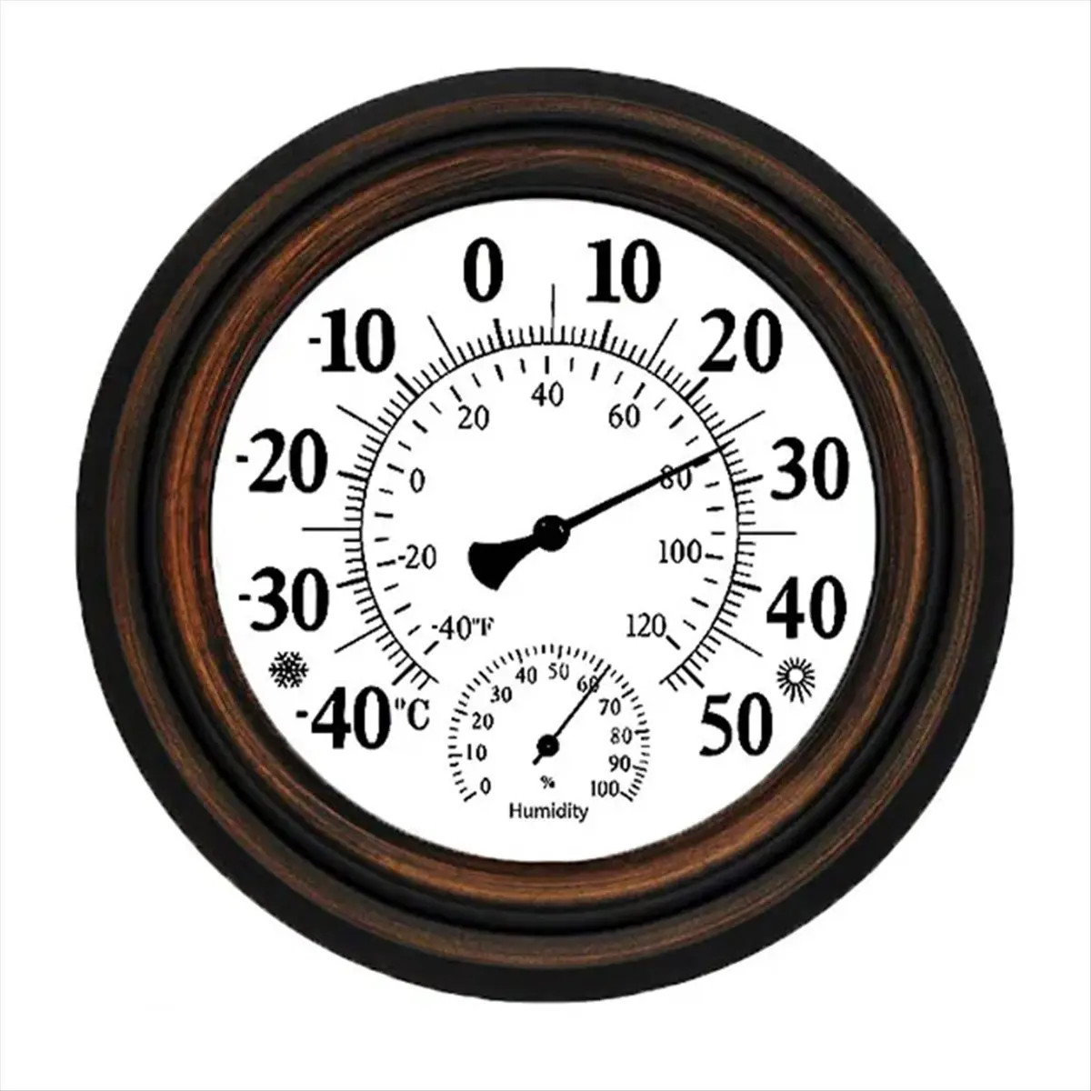 ABAN 20cm Antique Indoor Outdoor Thermometer Hygrometer Temperature Humidity Meter Wall Clock Thermometer for Home Decor